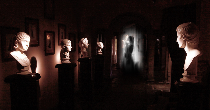 the ghost of Lily of Lumley appearing by statues in Lumley Castle Hotel